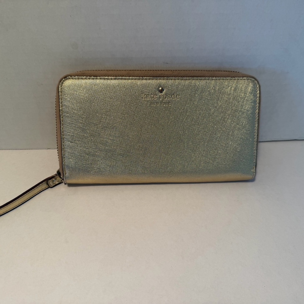 Kate Spade New York Talk Is Chic Gold Saffiano Wristlet Wallet